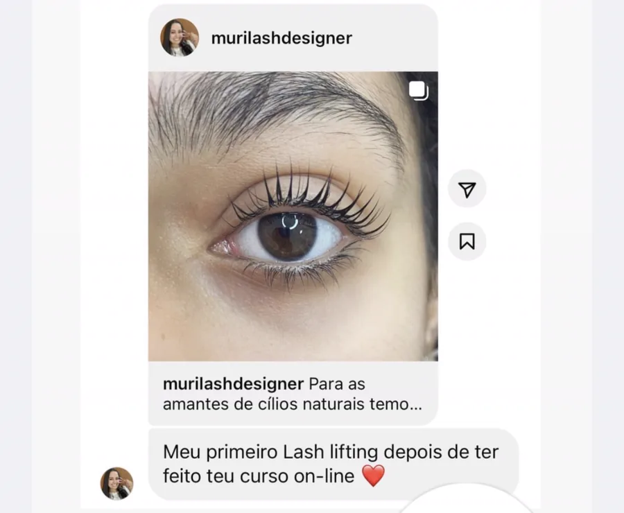 Aluna: meu primeiro lash lifting depois de ter feito teu curso on-line